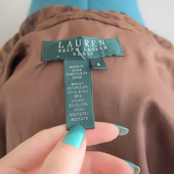 Vintage 100% Silk Ralph Lauren Leopard Print Wrap Dress Sleeveless V-Neck - Picture 7 of 8